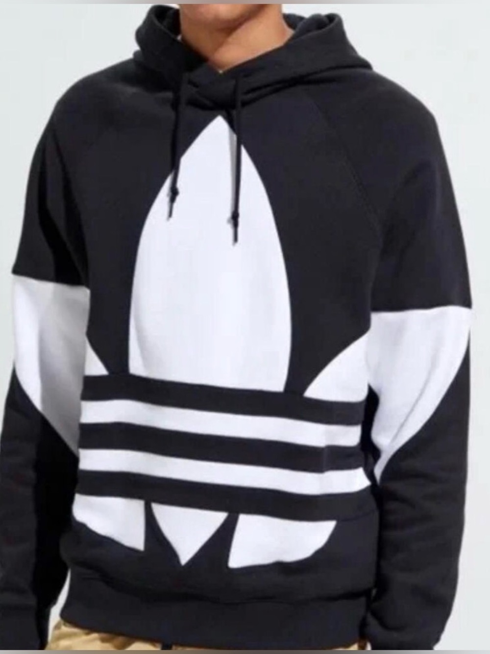 ADIDAS Originals Big Trefoil Logo Terry Hoodie Black White Men’s Size Small